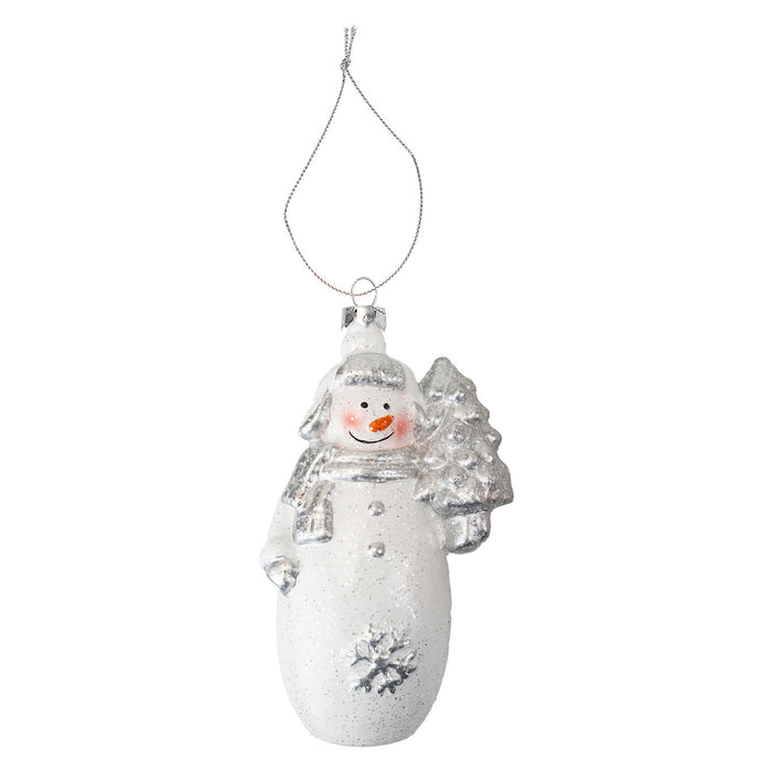 Christmas Tree Decoration Silver White Standing Snowman X 1 13cm Showman