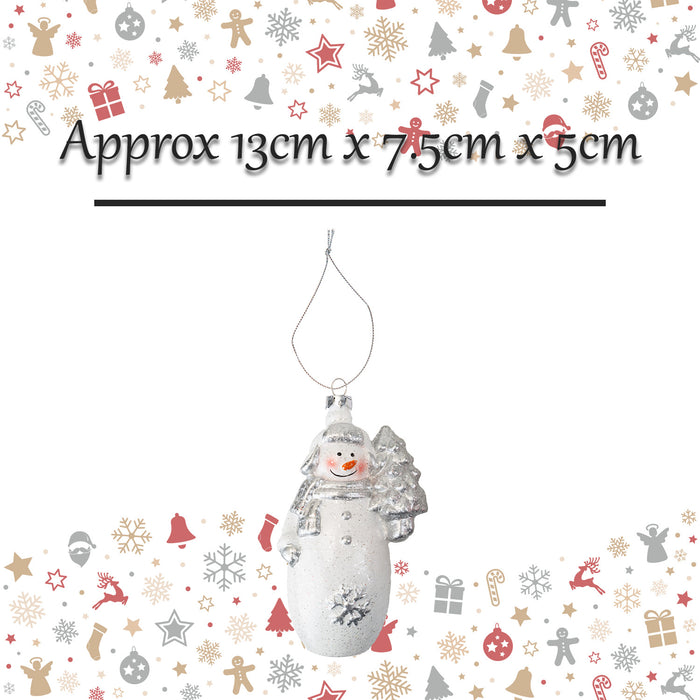 Christmas Tree Decoration Silver White Standing Snowman X 1 13cm Showman