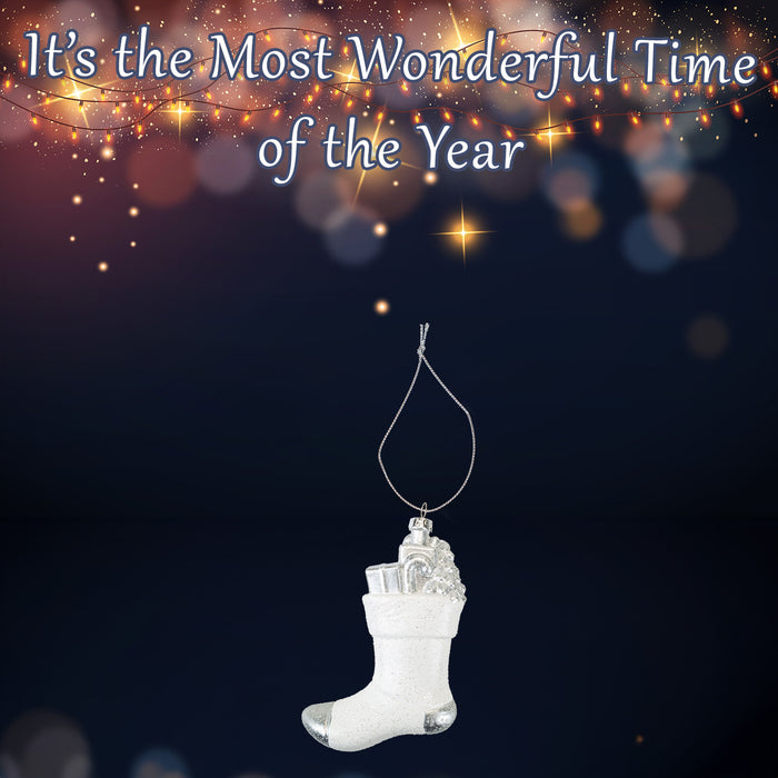 Christmas Tree Decoration Silver White Stocking Ornament X