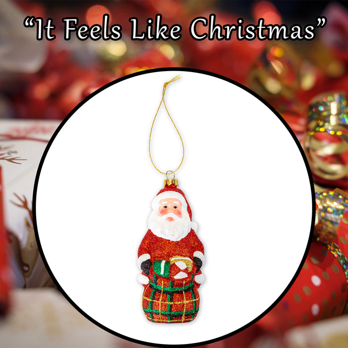 Christmas Tree Decoration Glitter Santa With Sack X 1 14x6x6cm Santa With Sack