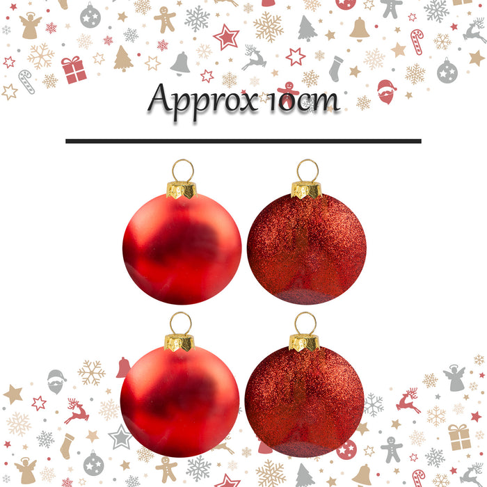 Christmas Bauble Decoration Hanging Tree Ornament X 4 10cm Red