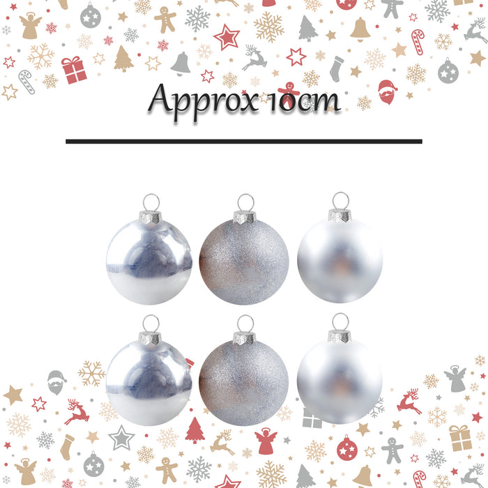 Christmas Bauble Decoration Hanging Tree Ornament X 6 10cm Silver