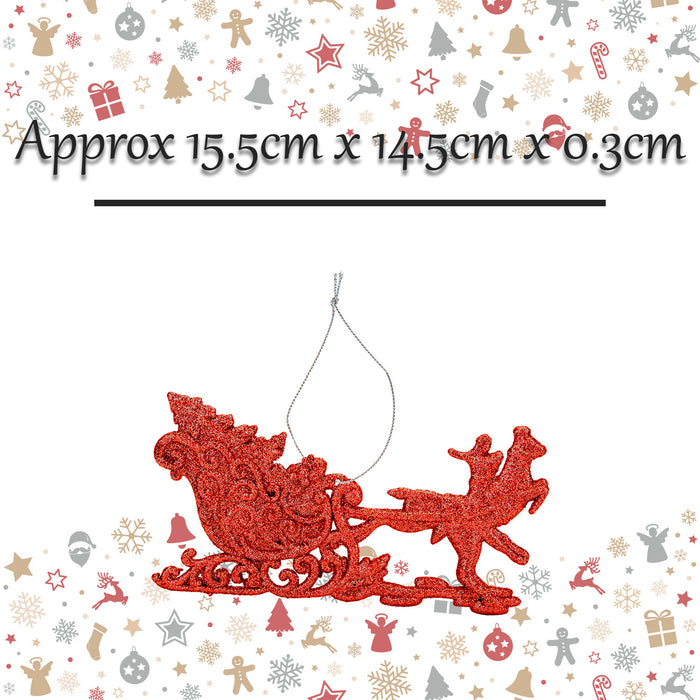 Christmas Tree Decoration Hanging Reindeer And Sleigh X 1 15.5x14.5x0.3cm Red