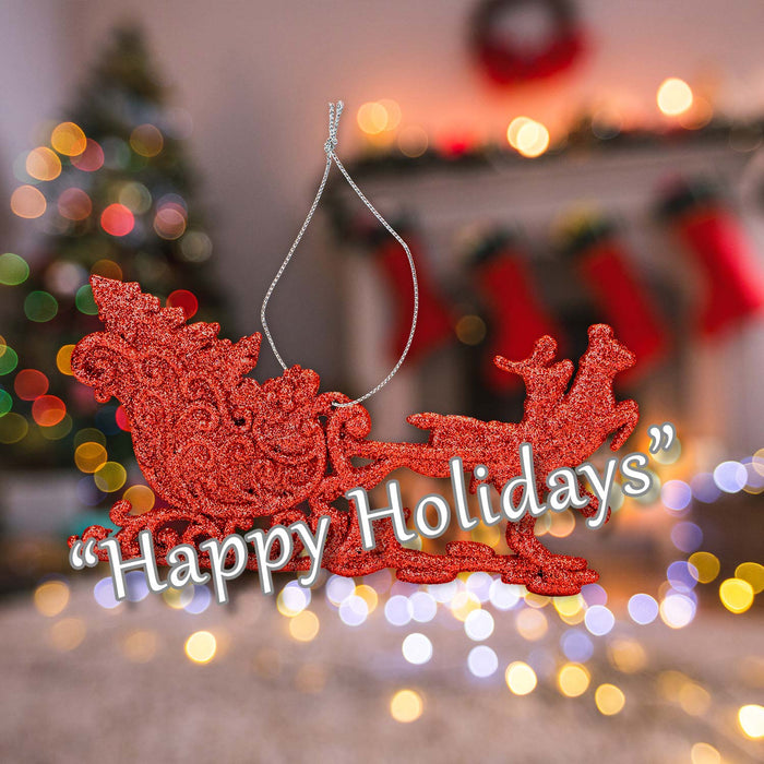 Christmas Tree Decoration Hanging Reindeer And Sleigh Red