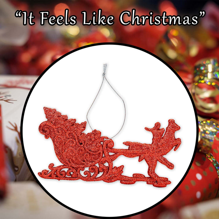 Christmas Tree Decoration Hanging Reindeer And Sleigh X 1 15. 5x14. 5x0. 3cm Red