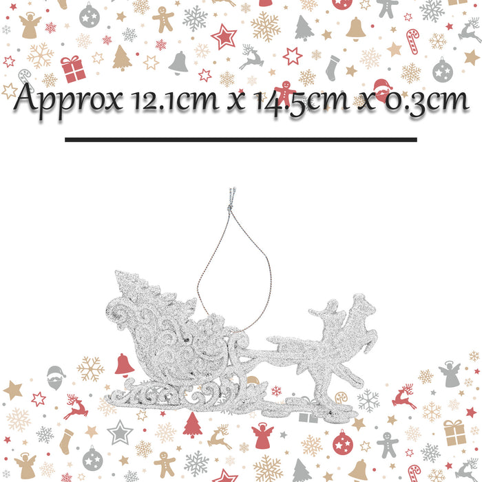 Christmas Tree Decoration Hanging Reindeer Sleigh X 1 12.1x14.5x0.3cm Silver