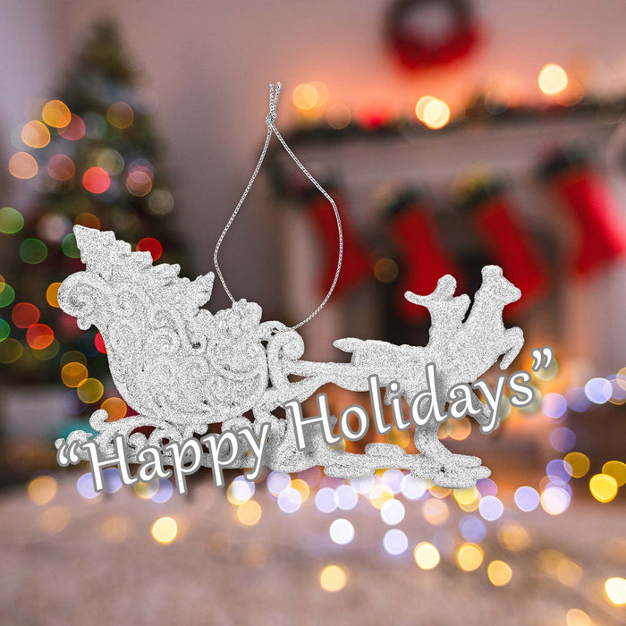 Christmas Tree Decoration Hanging Reindeer Sleigh Silver