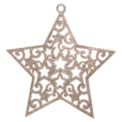 Christmas Tree Decoration Hanging Glitter Stars X 6 17.8x9.3x1.4cm Champagne