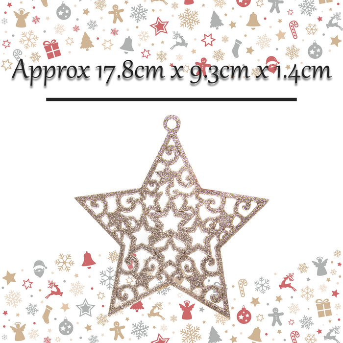 Christmas Tree Decoration Hanging Glitter Stars X 6 17.8x9.3x1.4cm Champagne