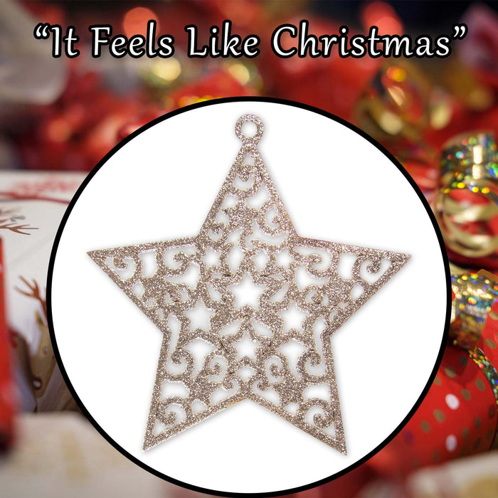 Christmas Tree Decoration Hanging Glitter Stars X 6 17. 8x9. 3x1. 4cm Champagne