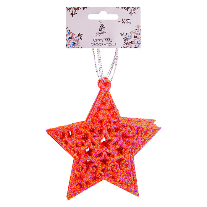 Christmas Tree Decoration Hanging Glitter Star Ornament X 6 18.5x9.5x1.5cm Red