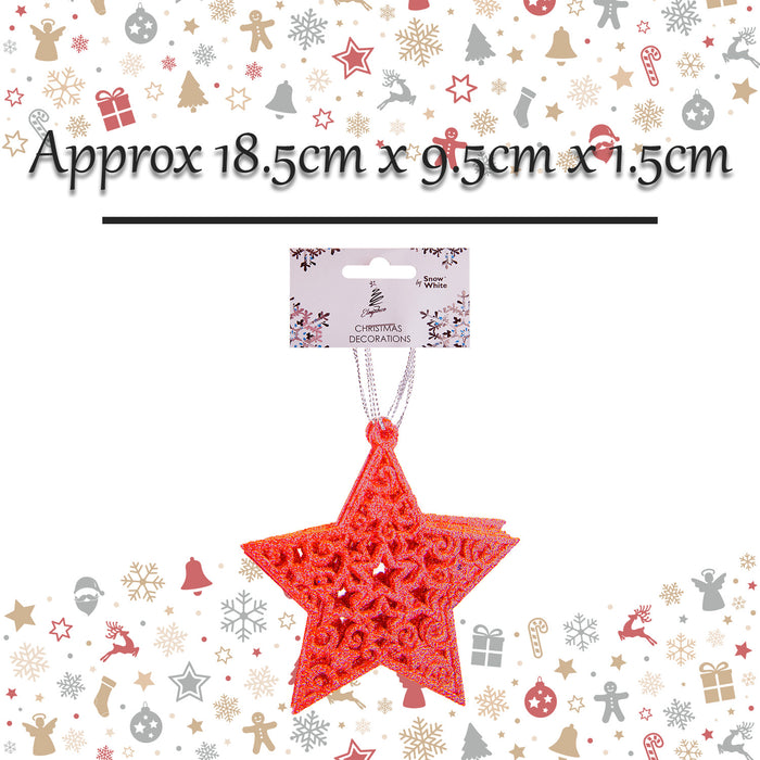 Christmas Tree Decoration Hanging Glitter Star Ornament X 6 18.5x9.5x1.5cm Red