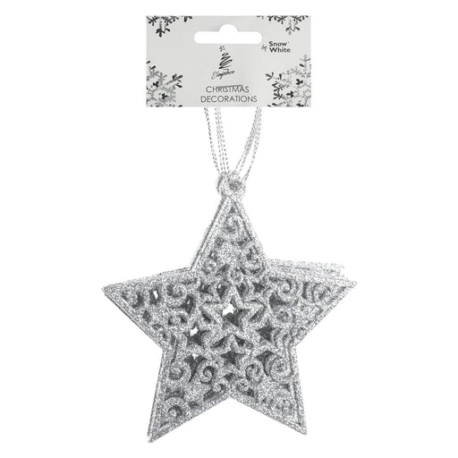 Christmas Tree Decoration Hanging Glitter Star X 1 18.5x9.5x1.2cm Silver