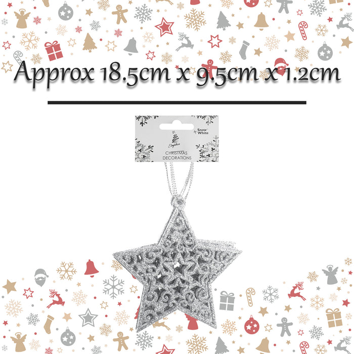 Christmas Tree Decoration Hanging Glitter Star X 1 18.5x9.5x1.2cm Silver