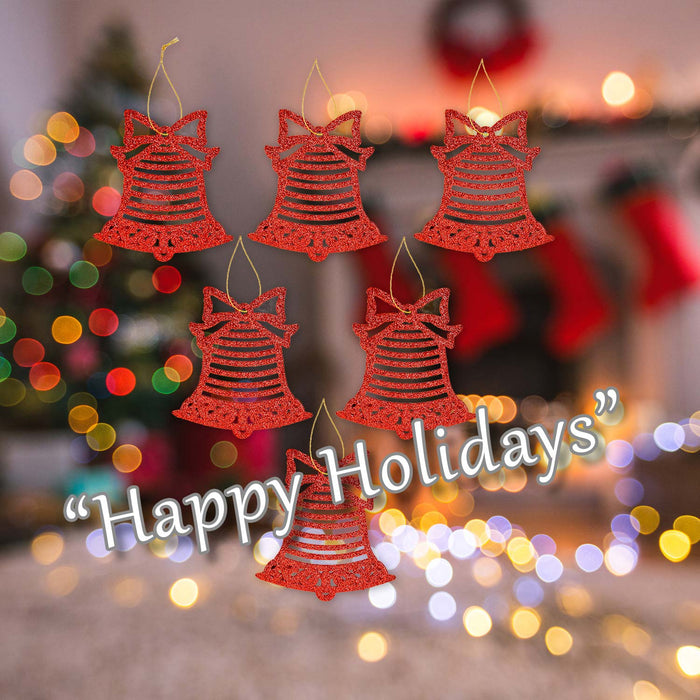 Christmas Tree Decoration Hanging Glitter Bell 6 Red