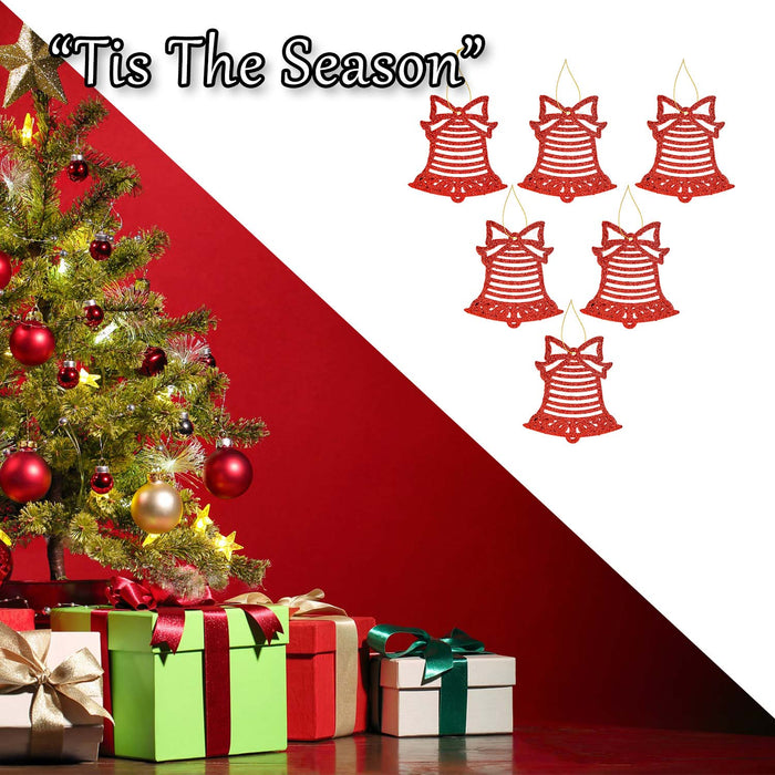 Christmas Tree Decoration Hanging Glitter Bell X 6 17. 8x9. 3x1. 4cm Red