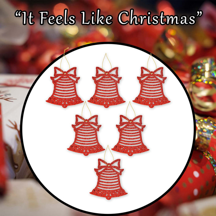 Christmas Tree Decoration Hanging Glitter Bell X 6 17. 8x9. 3x1. 4cm Red