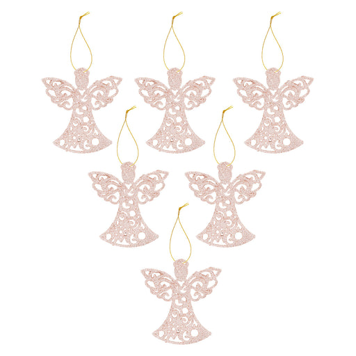Christmas Tree Decoration Hanging Glitter Angel X 6 17. 5cmx10cmx1. 5cm Champagne