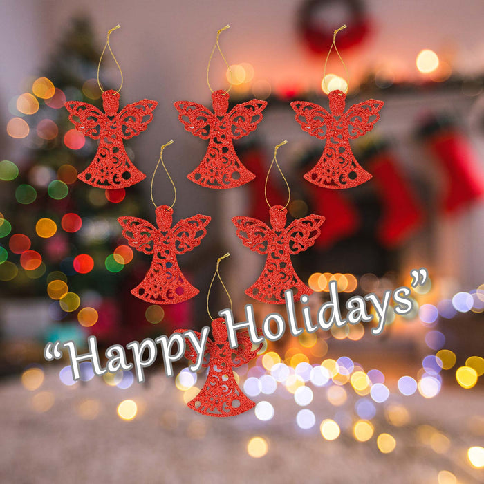 Christmas Tree Decoration Hanging Glitter Angel 6 Red
