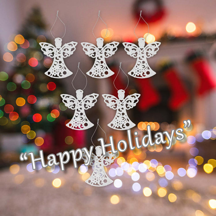 Christmas Tree Decoration Hanging Glitter Angel 6 Silver