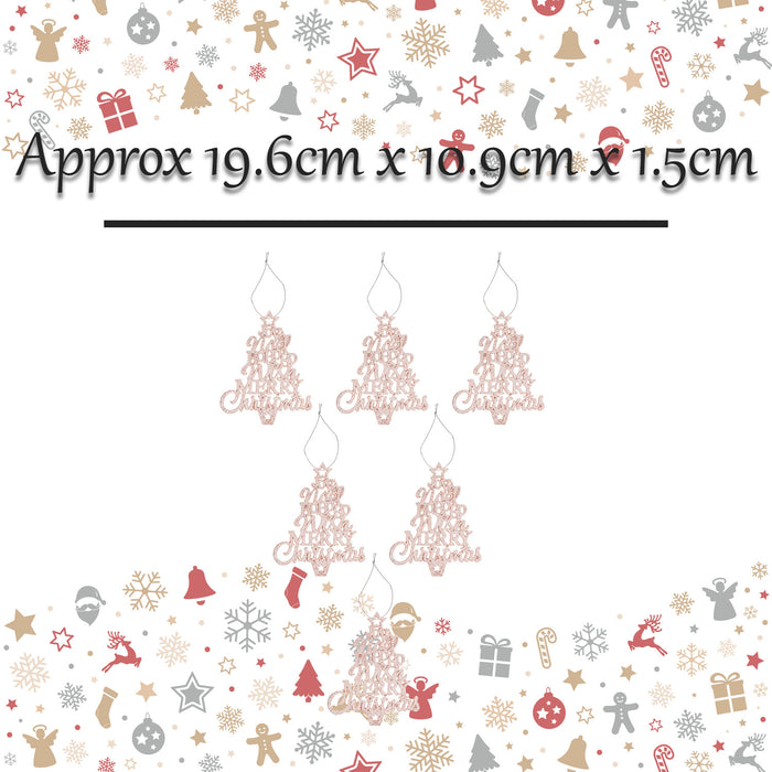 Christmas Tree Decoration Hanging Glitter Trees X 6 19.6x10.9x1.5cm Champagne