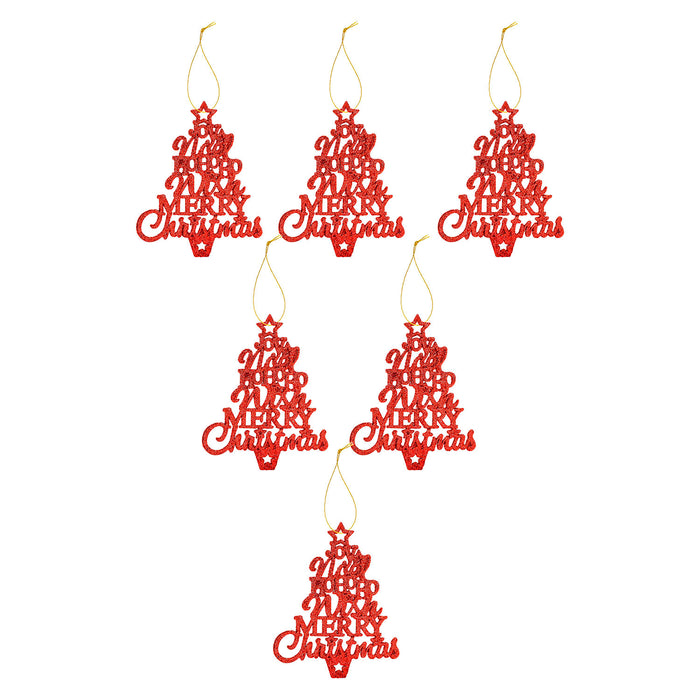 Christmas Tree Decoration Hanging Glitter Trees X 6 19.6x10.9x1.5cm Red