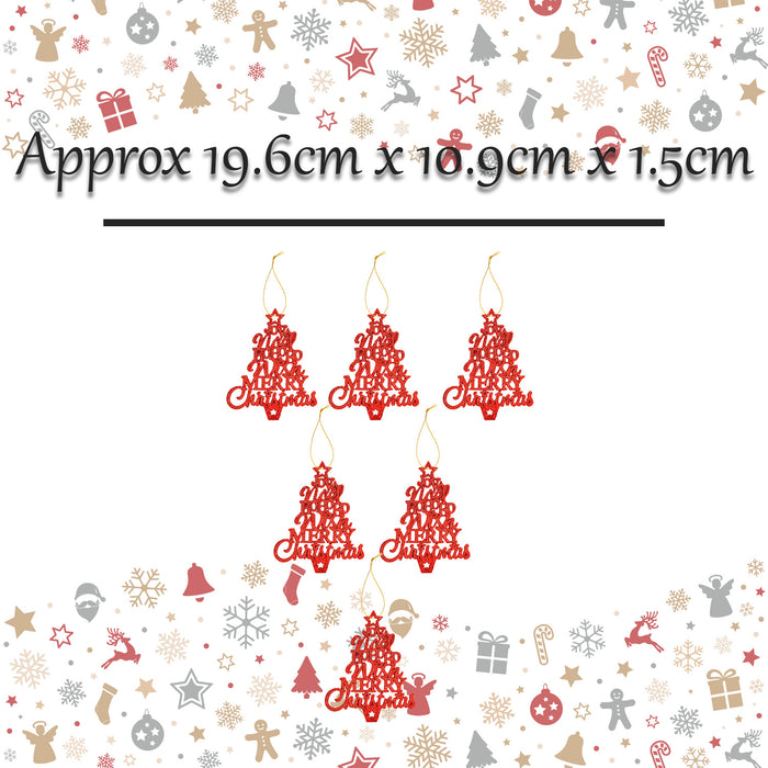 Christmas Tree Decoration Hanging Glitter Trees X 6 19.6x10.9x1.5cm Red