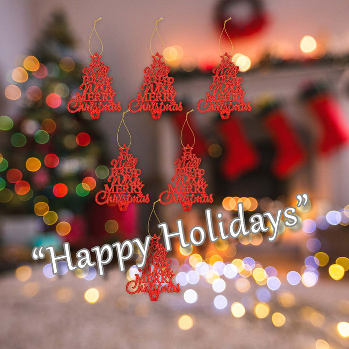 Christmas Tree Decoration Hanging Glitter Trees 6 Red