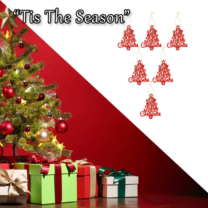 Christmas Tree Decoration Hanging Glitter Trees X 6 19. 6x10. 9x1. 5cm Red