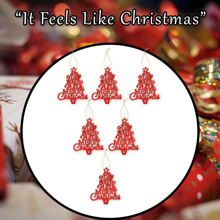 Christmas Tree Decoration Hanging Glitter Trees X 6 19. 6x10. 9x1. 5cm Red