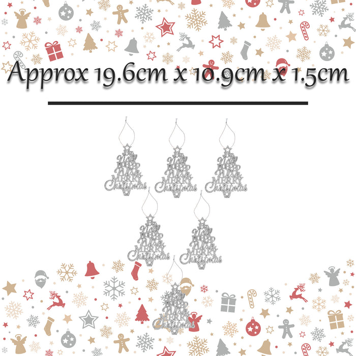 Christmas Tree Decoration Hanging Glitter Trees X 6 19.6x10.9x1.5cm Silver