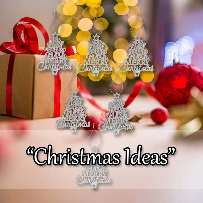 Christmas Tree Decoration Hanging Glitter Trees 6 Silver
