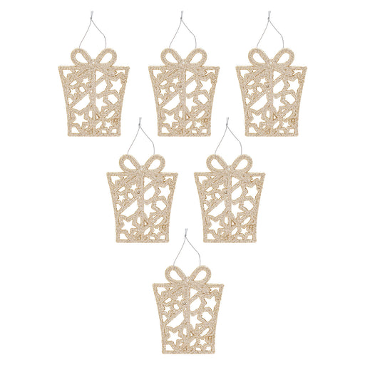 Christmas Tree Decoration Hanging Glitter Presents X 6 17.4x8x1.3cm Champagne