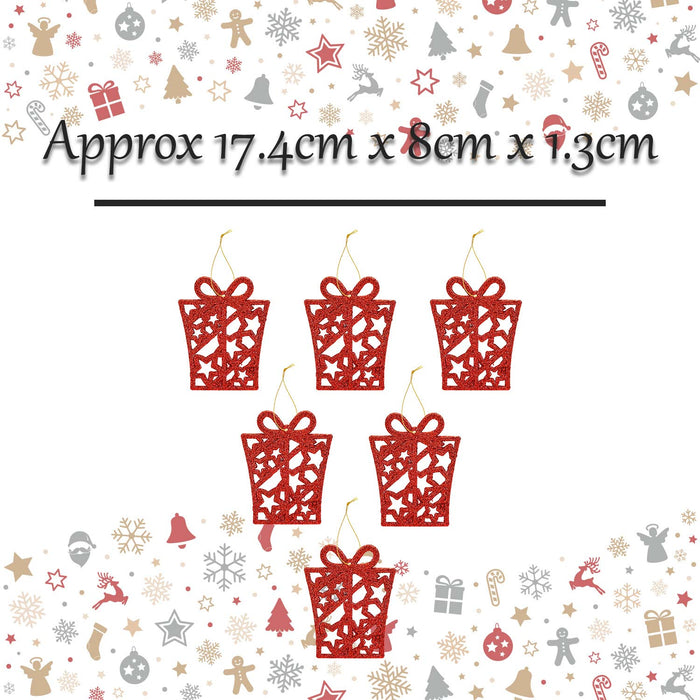 Christmas Tree Decoration Hanging Glitter Present 6 Red