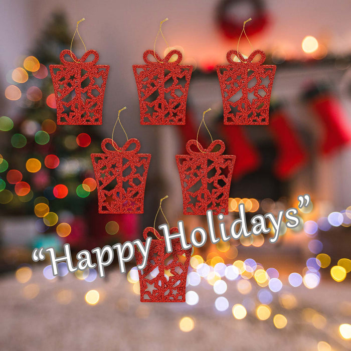 Christmas Tree Decoration Hanging Glitter Present 6 Red