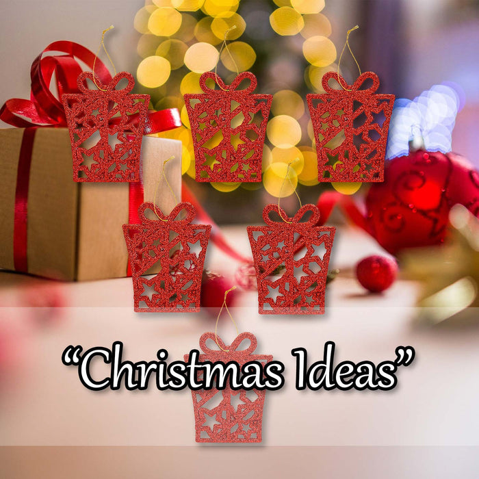 Christmas Tree Decoration Hanging Glitter Present 6 Red
