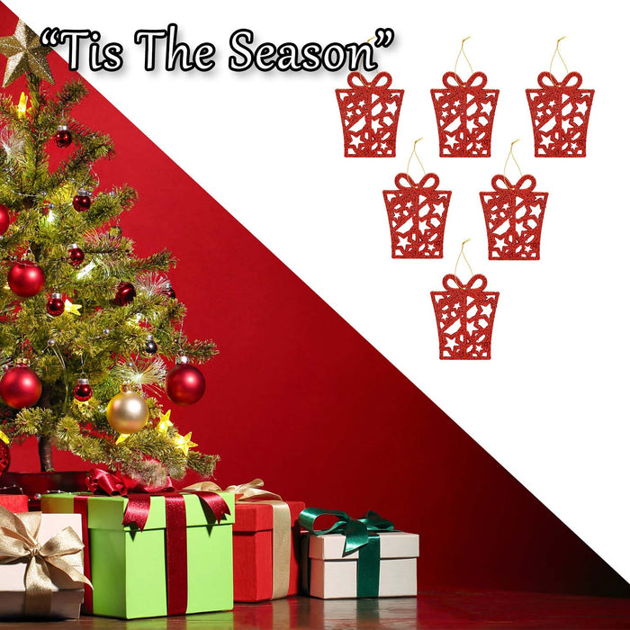 Christmas Tree Decoration Hanging Glitter Present X 6 17. 4x8x1. 3cm Red