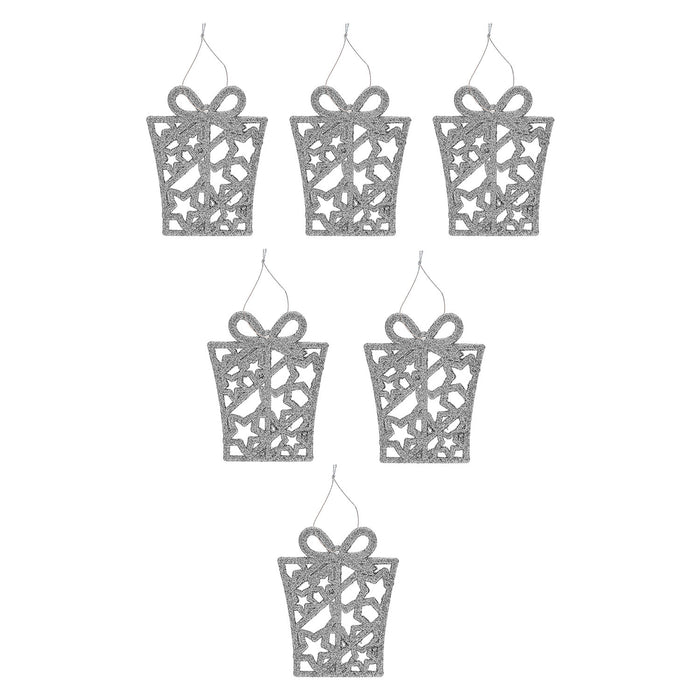 Christmas Tree Decoration Hanging Glitter Present X 6 17.4x8x1.3cm Silver