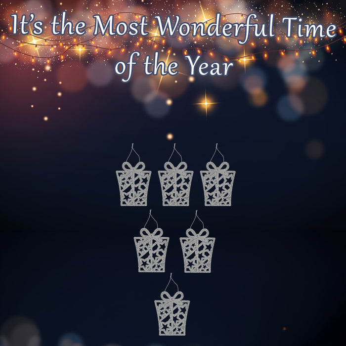 Christmas Tree Decoration Hanging Glitter Present X 6 17. 4x8x1. 3cm Silver
