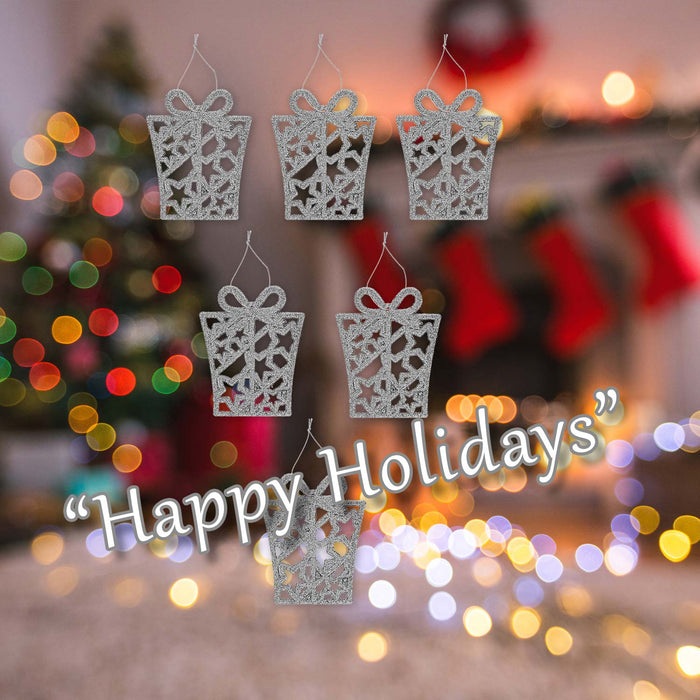Christmas Tree Decoration Hanging Glitter Present 6 Silver