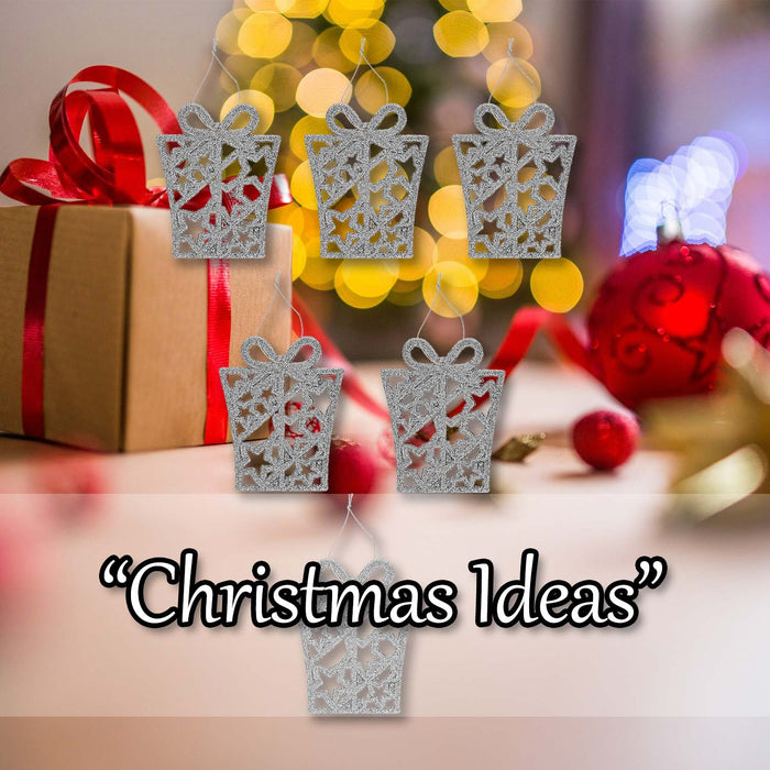 Christmas Tree Decoration Hanging Glitter Present X 6 17. 4x8x1. 3cm Silver