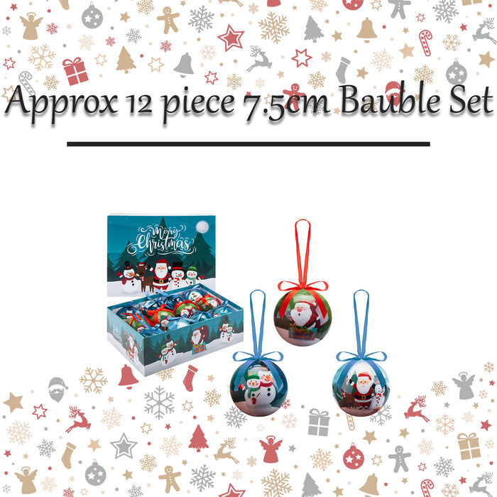 Christmas Bauble Decoration Fun Santa Boxed 12 piece 7. Set