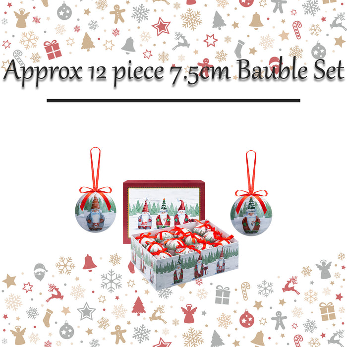 Christmas Bauble Decoration Hanging Tree  12 piece 7.5cm Bauble Set Santa Gonk