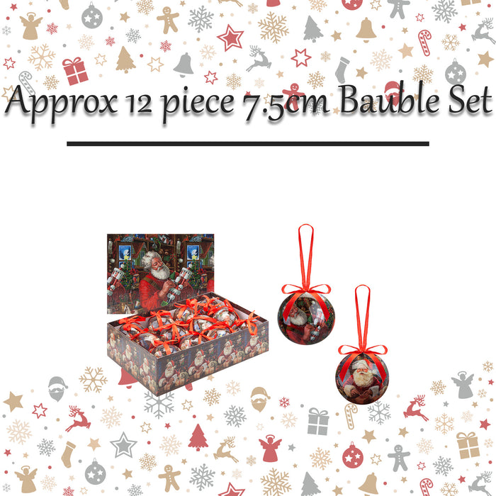 Christmas Bauble Decoration  12 piece 7.5cm Bauble Set Santas Workshop