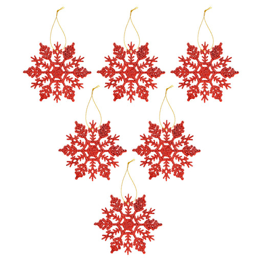 Christmas Tree Decoration Hanging Glitter Snowflake  18.3x10.2x1cm Red