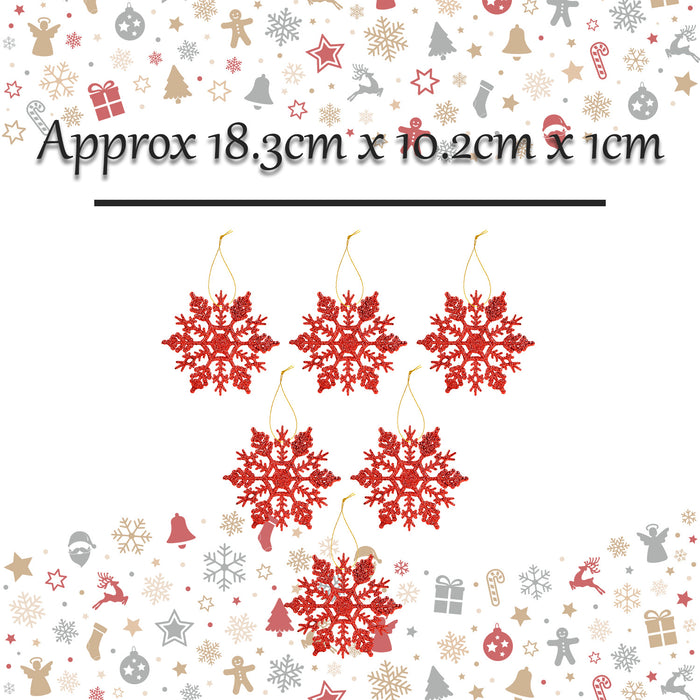 Christmas Tree Decoration Hanging Glitter Snowflake  18.3x10.2x1cm Red