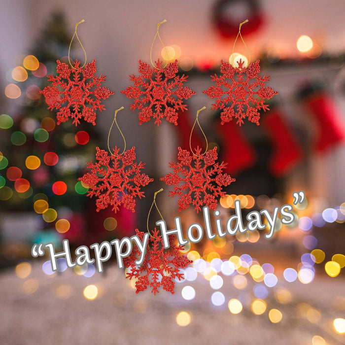 Christmas Tree Decoration Hanging Glitter Snowflake Red