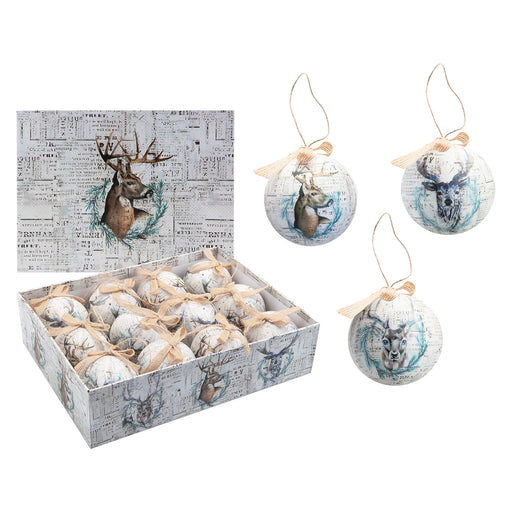 Christmas Bauble Decoration Antique Stag Boxed  12 piece 7.5cm Bauble Set Stag