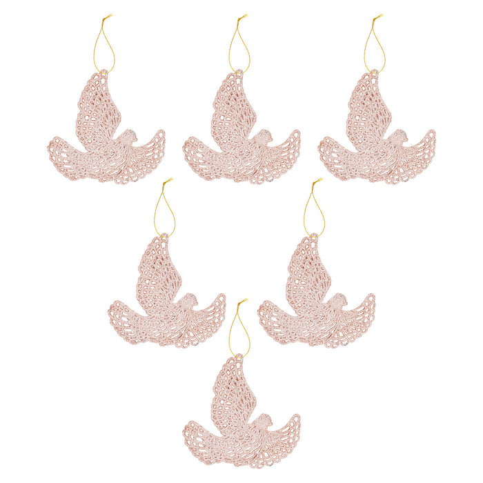 Christmas Tree Decoration Hanging Glitter Dove X 6 20x11.5x2cm Champagne