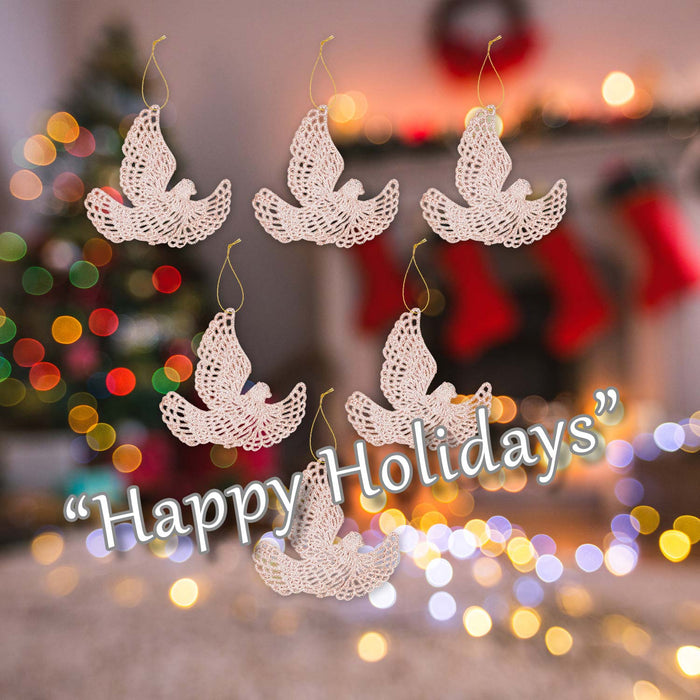 Christmas Tree Decoration Hanging Glitter Dove 6 20x11. Champagne